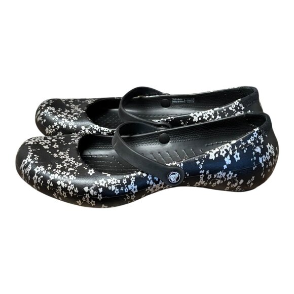 Crocs Shoes Women's Size 7 Alice Work Flats Floral Black Silver - Picture 2 of 4